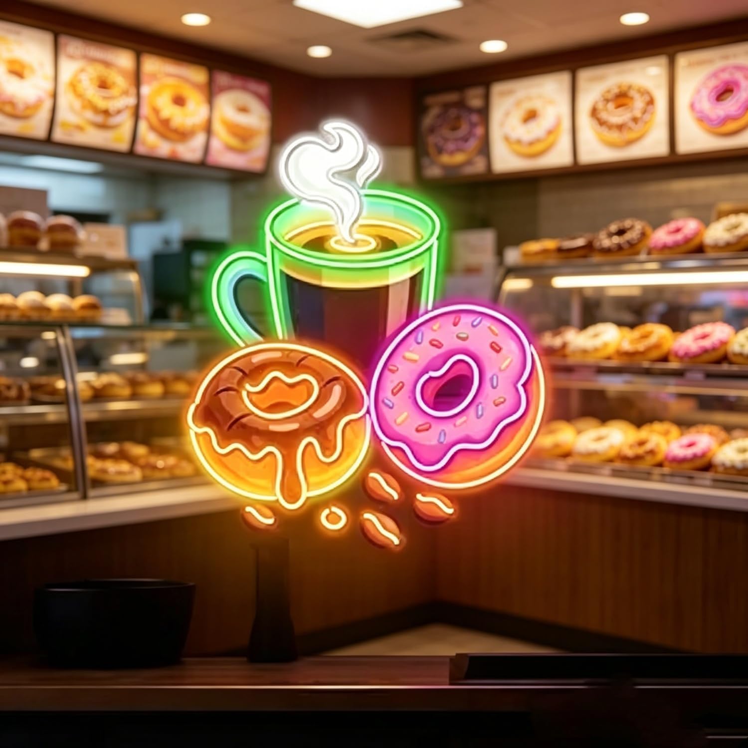 Outdoor Lighting For Store - ป้ายไฟนีออนรูปโดนัท ใช้พลังงาน USB สำหรับตกแต่งผนังร้านกาแฟ เบเกอรี่ คาเฟ่
