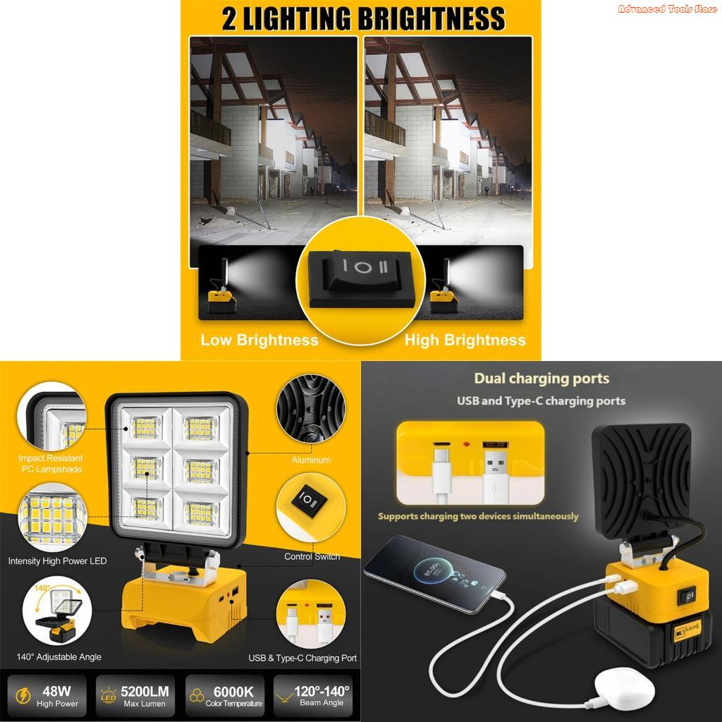 Outdoor Lighting Jobs - โคมไฟทำงานแบบพกพา 2 ชิ้นฐานปรับได้แบบชาร์จไฟได้ LED Flood Light