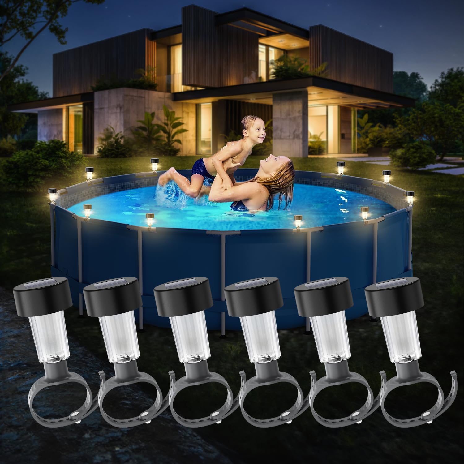 Pond Light Submersible - กรอบไฟสระว่ายน้ําพลังงานแสงอาทิตย์ 6 แพ็คเกจบนพื้นสําหรับสระว่ายน้ํารั้วสระว่ายน้ํากลางแจ้งอุปกรณ์ตกแต่ง LED กันน้ํา