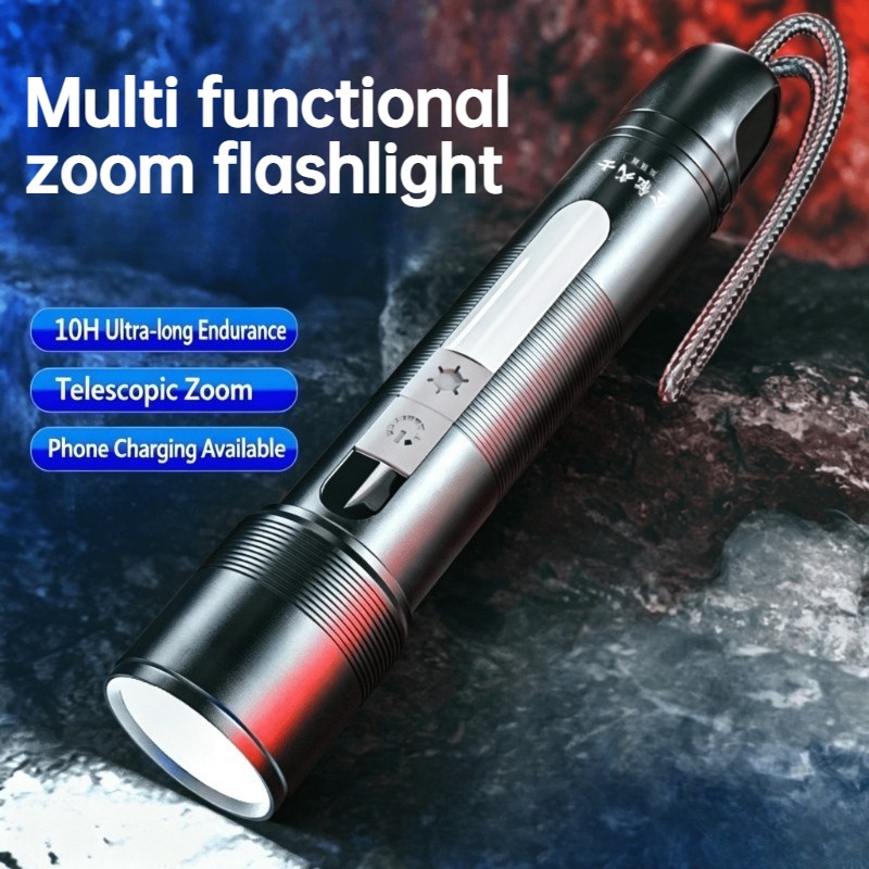 Outdoor Lighting Portable - ไฟฉาย LED อเนกประสงค์ซูมได้ COB ไฟด้านข้างแบบชาร์จไฟได้พาวเวอร์แบงค์แบบพกพาไฟฉายกันน้ำกลางแจ้งแคมป์ปิ้งเดินป่า