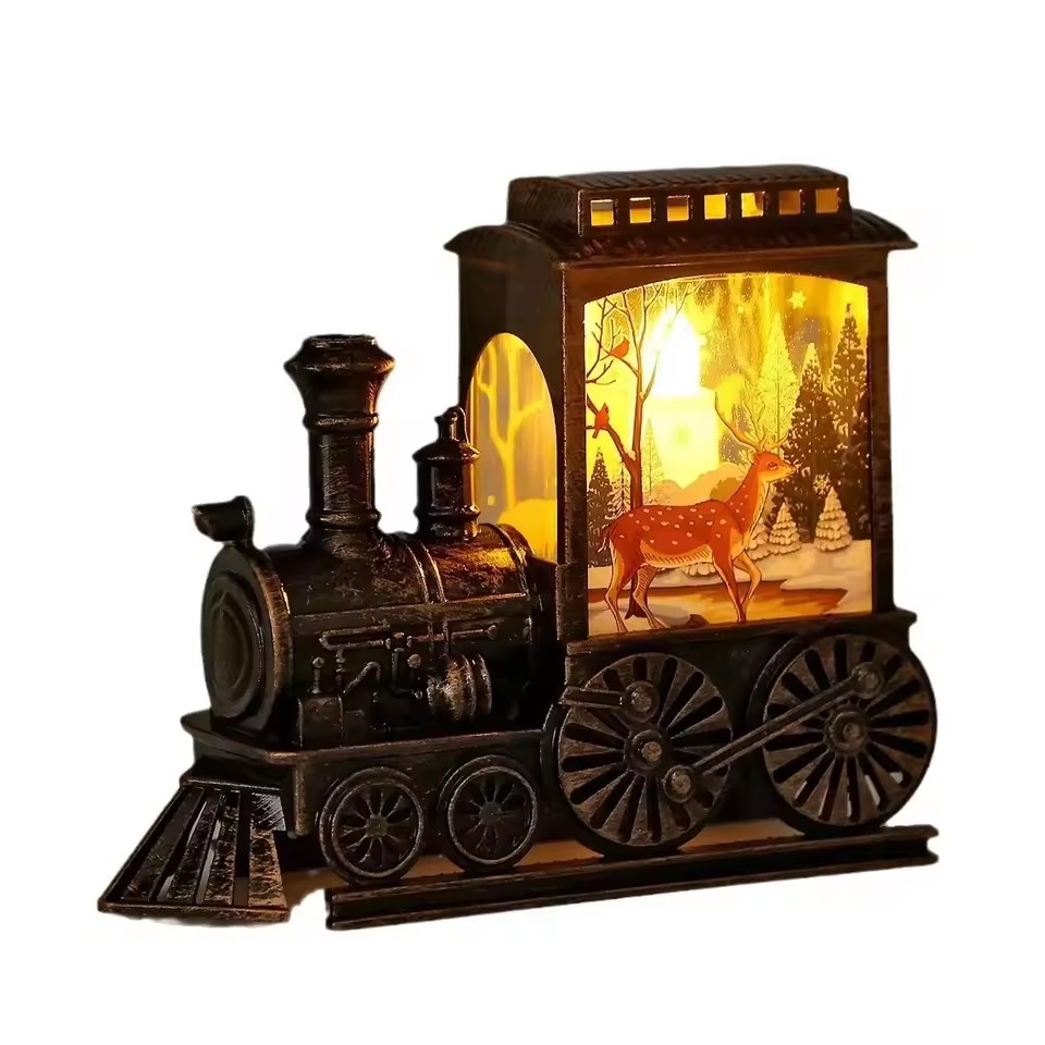 Outdoor Lighting Effects - ไฟ LED กลางคืน โคมไฟกลางคืนรูปรถไฟแบบพกพา สไตล์วินเทจ ใช้พลังงานจากแบตเตอรี่