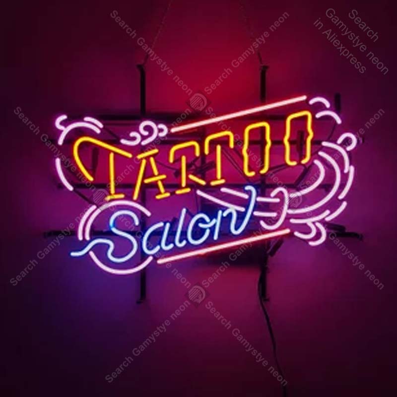 Outdoor Lighting For Store - แก้วนีออนป้าย Vintage Tattoo Salon ขนาดใหญ่ Shop