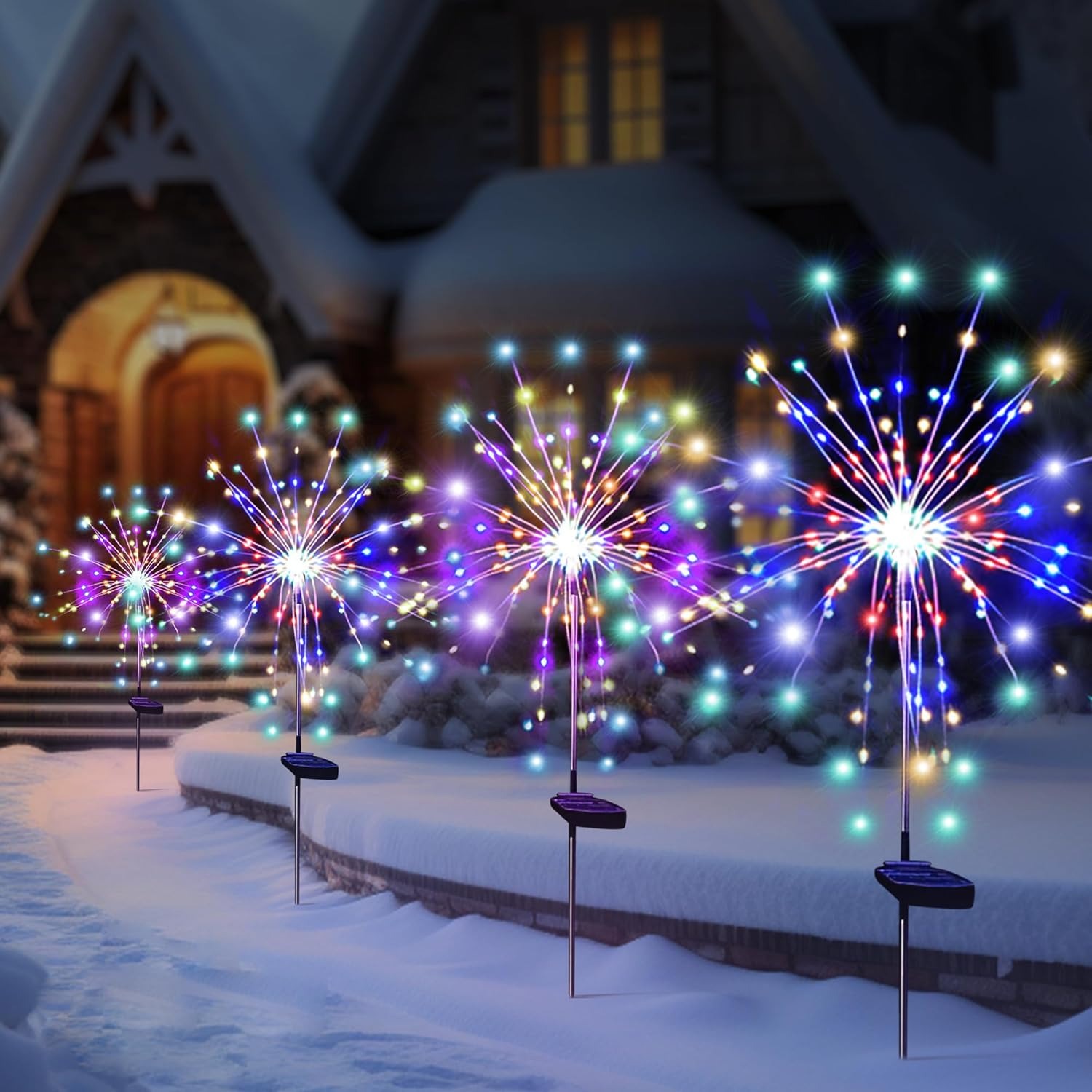 Outdoor Lighting Company - ไฟประดับสวนกลางแจ้งแบบ LED พลังงานแสงอาทิตย์ รูปแบบดอกไม้ไฟ 8 โหมดกระพริบ