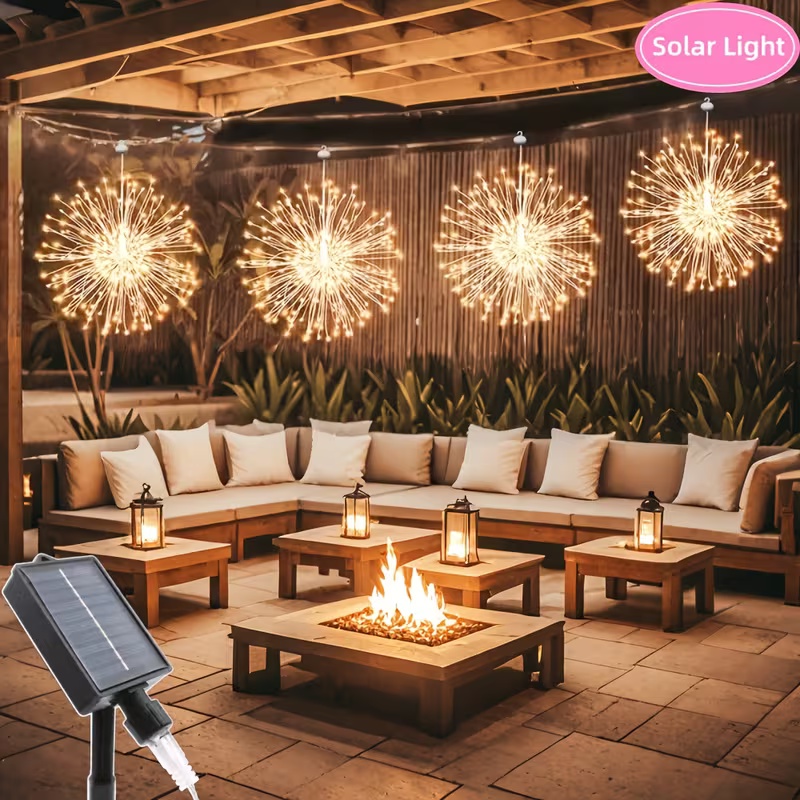 Outdoor Lighting For Your Yard - ไฟ LED พลังงานแสงอาทิตย์แบบแขวนรูปดอกไม้ไฟ 8 โหมด สายไฟแบบยืดหยุ่นสามารถปรับได้ตามความต้องการของคุณสำหรับสนามหญ้า
