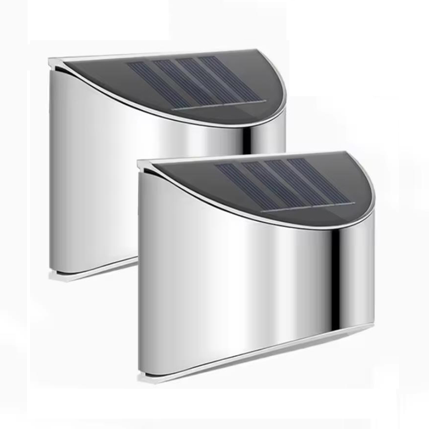 Outdoor Lighting Wall Mount - ไฟสวนพลังงานแสงอาทิตย์ 2 ชิ้น โคมไฟติดผนังสแตนเลสสำหรับลานบ้าน กันน้ำ ใช้ภายนอกอาคาร