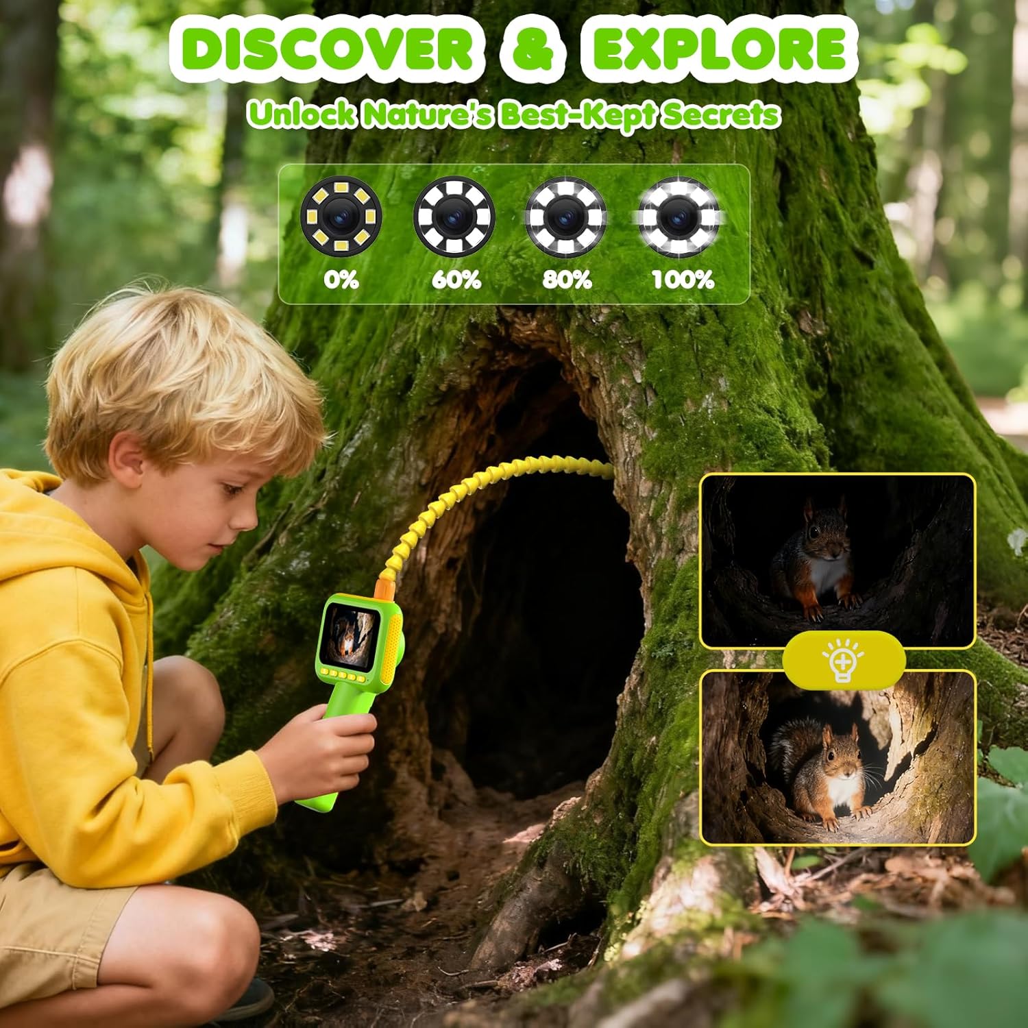 Outdoor Lighting And Camera - กล้องเอนโดสโคปสำหรับเด็ก, กล้องส่องตรวจแบบงูพร้อมไฟ, ของเล่นวิทยาศาสตร์ STEM เพื่อการศึกษาสำหรับการสำรวจธรรมชาติและการตั้งแคมป์กลางแจ้ง