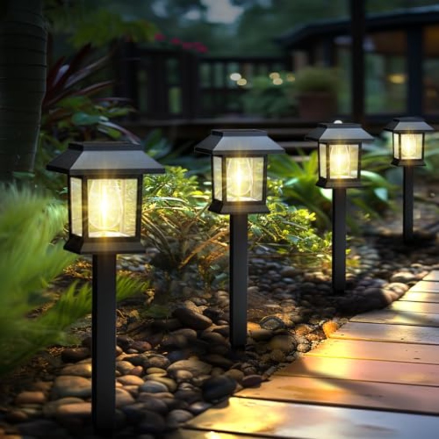 Outdoor Lighting For Your Yard - ไฟพลังงานแสงอาทิตย์สำหรับภายนอกอาคาร, แพ็ค 3000K กันน้ำ เปิด/ปิดอัตโนมัติ ไฟทางเดินพลังงานแสงอาทิตย์สำหรับสวน,